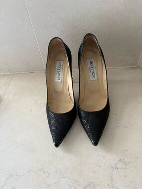 Jimmy Choo Black Sparkle Pointed Toe Pumps